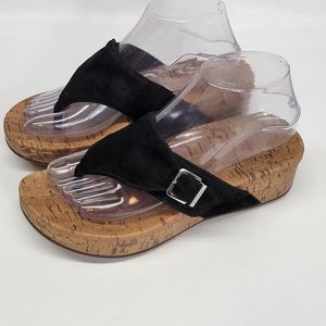 Women's Vionic Black Suede Cork Wedge Flip Flop Sandal Size 7 Marbella the shoes